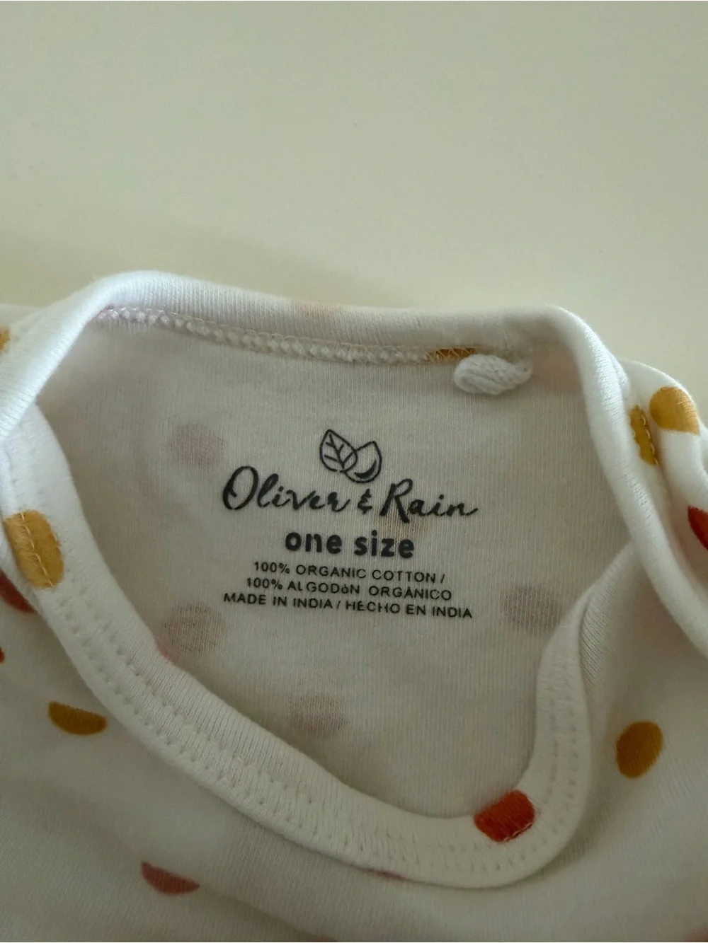 White Baby Gown and Knot Hat with Pink, Mustard & Orange Polka Dots